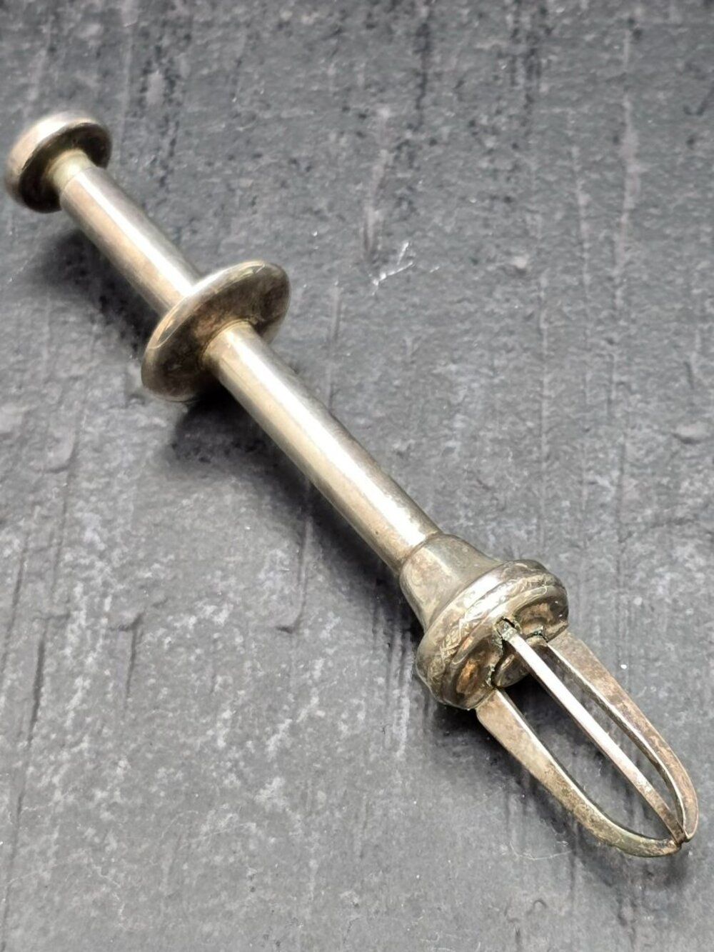 Vintage Silver Mechanical Sugar or Ice Tongs Blue Enamel Button Accents HS259